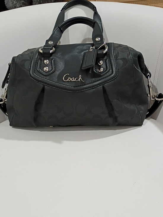 Coach Handbags - Coach Ashley Black Signature Satchel with Silver Hardware
